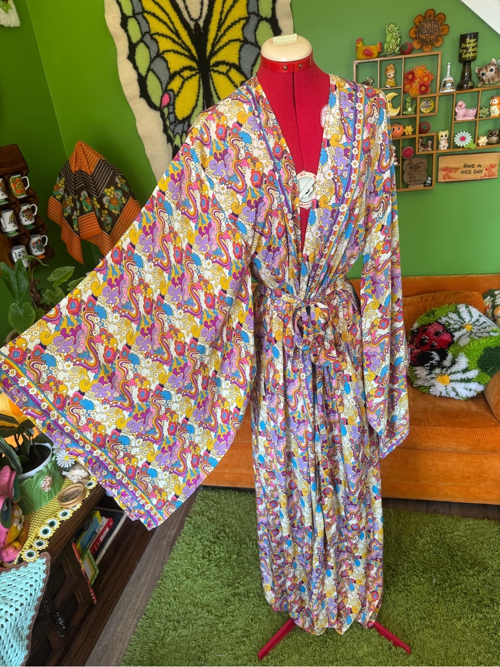 Vibrant Paisley Kimono Robe in Yellow, Pink & Purple
